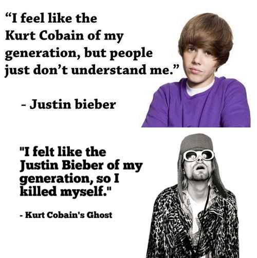 Why did Cobain shoot himself? - Justin Bieber, Kurt Cobain, Nirvana, Misunderstanding