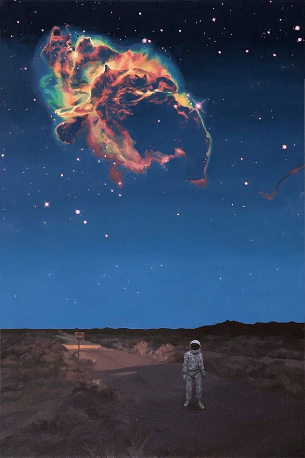 lonely astronaut - Painting, Art, Fantasy, Космонавты, Longpost