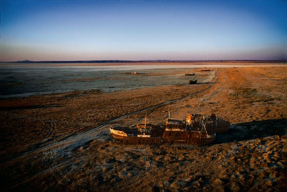 A stranded boat. Aral Sea - Aral Sea, Ecology, Ghost ship