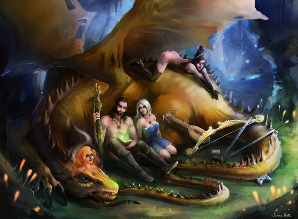 Just beautiful old art - Witcher, Geralt of Rivia, Ciri, , The Dragon, , Bayonetta