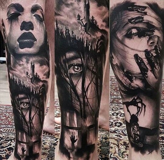 Horror fans compilation - Tattoo, Llt, Tattoo Lovers League, Longpost, A selection, Horror, Horror, Black and white