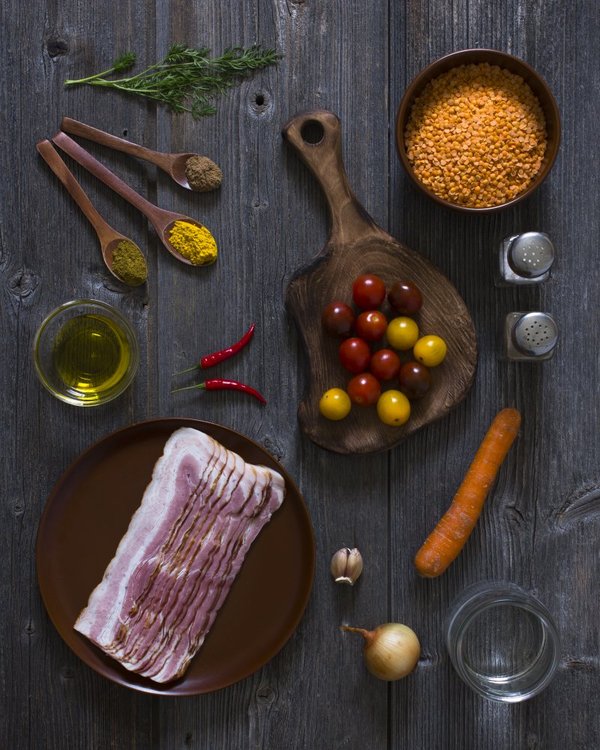 Lentil soup. - Soup, Recipe, Dinner, Lentil, Bacon, Longpost, Cherry tomatoes