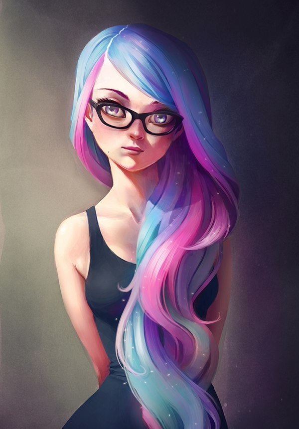 Yes, yes, I'm listening. - Humanization, Princess celestia, My little pony, Art, Glasses, T-shirt