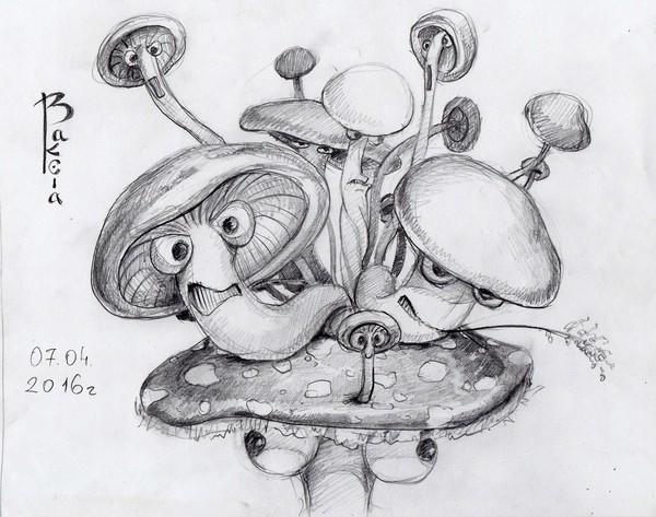 gopyata - My, Drawing, Sketch, Mushrooms, GOP stop