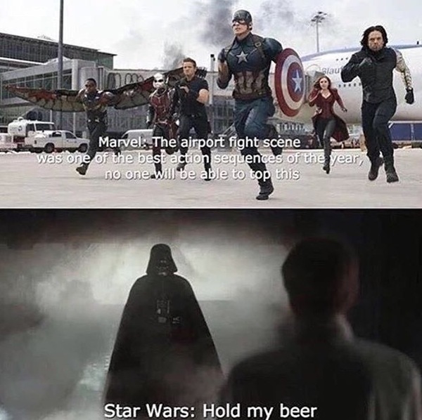 Marvel: The Battle at the Airport was one of the best action-packed episodes of the year, no one can do better than this. Star Wars: Hold My Beer - Star Wars, Marvel, Action