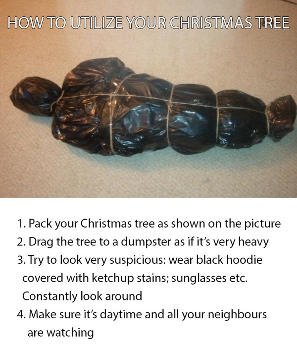 Recycling a Christmas tree - Christmas trees, New Year, Disposal, The crime, Neighbours, Suspicious, Entertainment, Drawing