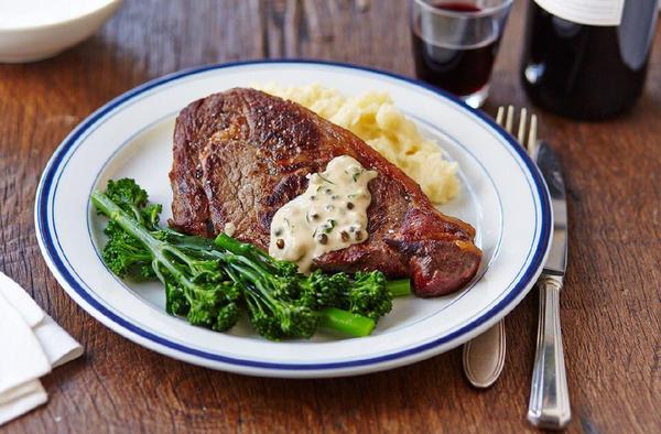 Steak with pepper sauce. - Cook's Diary, Dinner, Mustard, Cream, Beef, Steak, Recipe, Meat