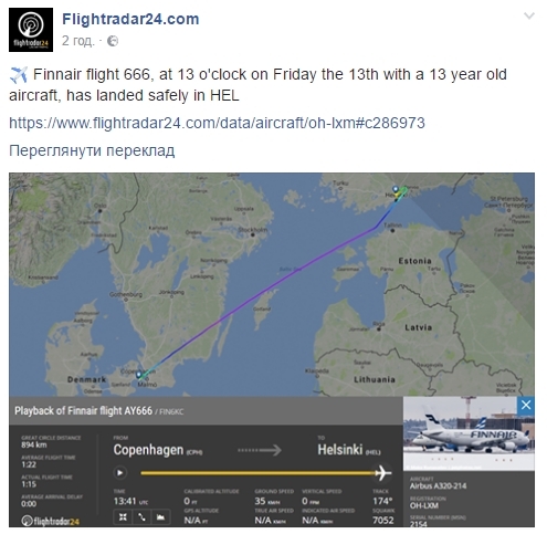 Finnair flight number 666, on Friday the 13th, at 1 pm, on a 13-year-old Airbus aircraft, landed successfully at HELsinki airport - Hell, 666, Superstition, Flight, Friday the 13th, thirteen
