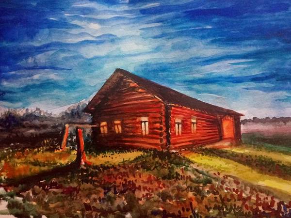 Northern cozy hut - My, Painting, Watercolor, North