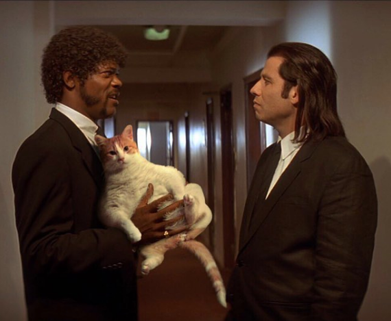 Hold the cat Vince - cat, Pulp Fiction, Vincent Vega, John Travolta, Samuel L Jackson