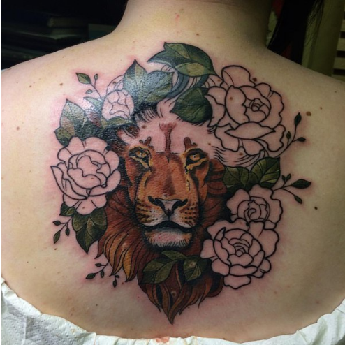 My tattoo. - My, Tattoo, Overlap, Tattoo, a lion, Flowers, Tattoo Lovers League, Longpost