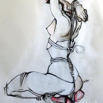 Bondage Artwork - NSFW, Bondage, Girls, Rope, Handcuffs, Collar, Stockings, Tattoo, Art, Longpost