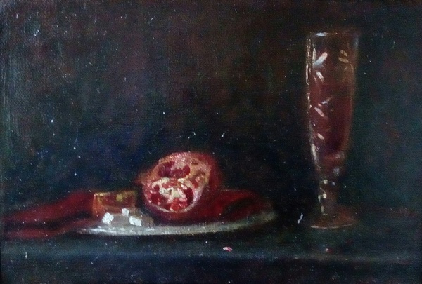 Still life with pomegranate - My, , Painting, Oil painting, Still life, Garnet
