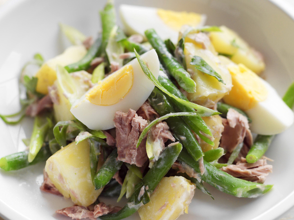 Potato salad with tuna. - Potato, Recipe, A fish, Tuna, Eggs, Cook's Diary, Onion