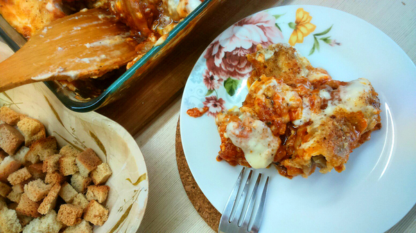 Lasagna from sticky dumplings or Need for inventions is cunning :) - My, Dumplings, , New Year, Recipe, , Experiment, Longpost, Meat eaters