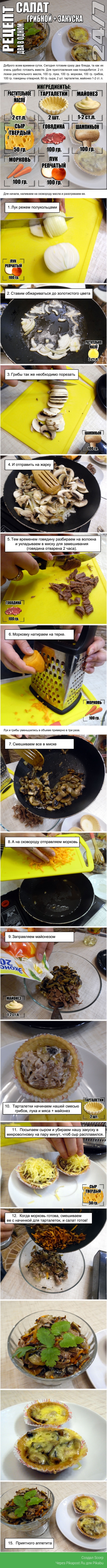 Recipe. Mushroom salad and appetizer - two in one. - My, Chicken recipes, Food, Cooking, Yummy, Video, Longpost, Salad, Snack