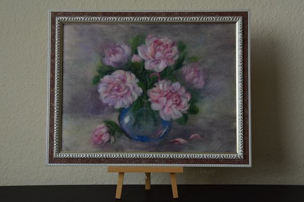 Woolen painting (paintings from wool) - My, Needlework, Wool painting, Dry felting, Painting, Flowers, Still life, Longpost