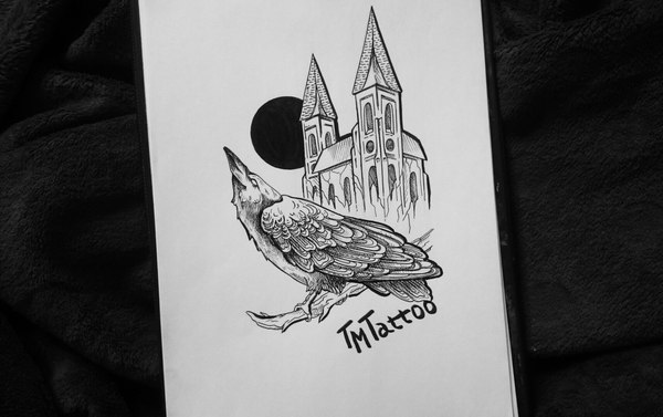 Crow and Castle \ Tattoo Ideas - My, , Tattoo, Tattoo, Sketch, Art, Tattoo sketch, 