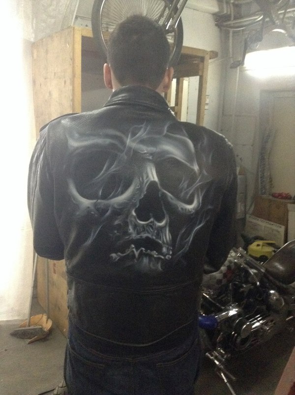Skull on leather jacket :) - My, Scull, , Kosukha