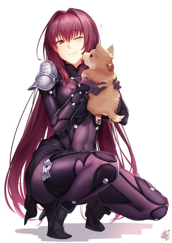 Скатах и пёс Куланна - Арт, Anime Art, Fate Grand Order, Scathach, Lancer, Cu chulainn, Собака