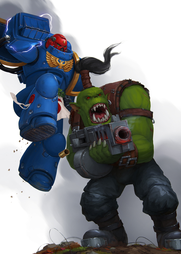 Ultramarines vs orcs - Моё, Games Workshop, Космодесант, Warhammer 40000 orks, Warhammer 40k, Ultramarines, Цифровой рисунок