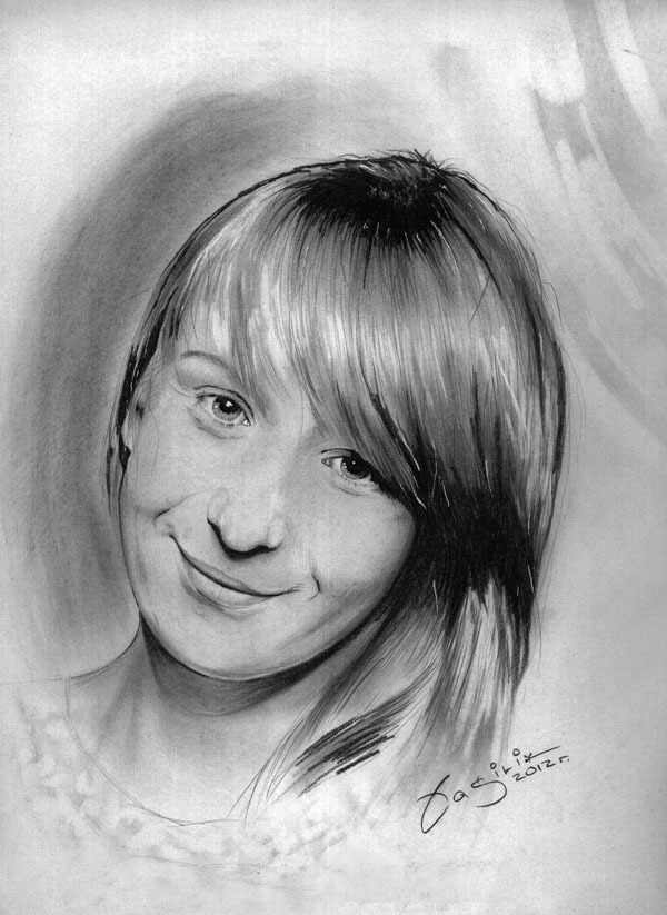 Pencil portrait - My, Drawing, Pencil, Portrait, Graphics, Girls, Smile, , 