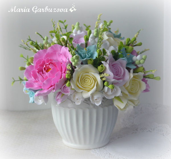Flowers that will never wither... - My, Handmade, Polymer floristry, Bouquet, Longpost