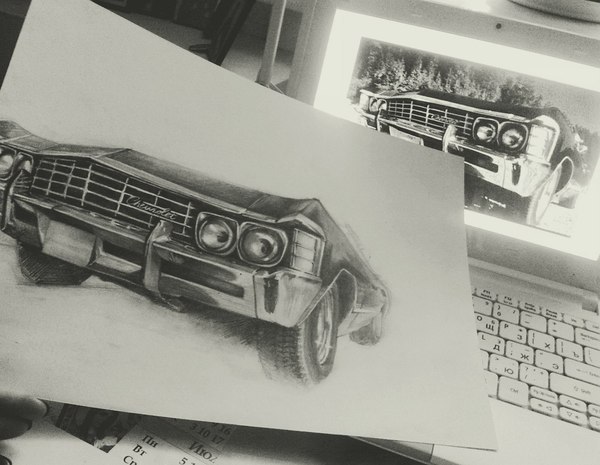 Baby finished painting Chevrolet impala 1967 - My, Chevrolet, Impala 67, Auto, Drawing, Pencil, Pencil drawing, Supernatural