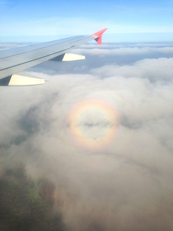 Optical phenomenon gloria from the window of an airplane - My, Airplane, Rainbow, Gloria, Optics, Stavropol