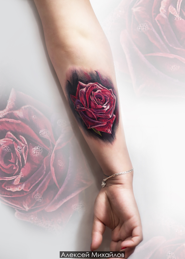 Tattoo realistic rose in the style of realism - a tattoo on the arm of a girl - Tattoo, , Tattoo artist, the Rose, Art, Realism, , 