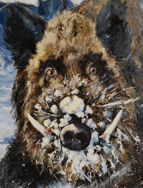 Painting on the theme of hunting and animalism :) - Oil painting, Hunting, Dog, Wolf, Winter, Painting, Longpost