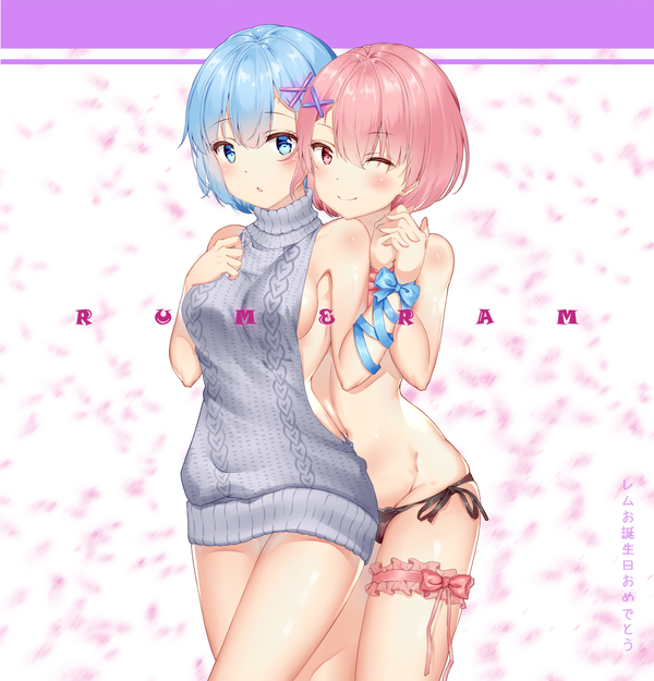 Rem and Ram - Аниме, Anime Art, Re:Zero Kara, Rem, Ram, Virgin killer sweater, Длиннопост, Rem (Re:Zero Kara), Ram (Re:Zero Kara)