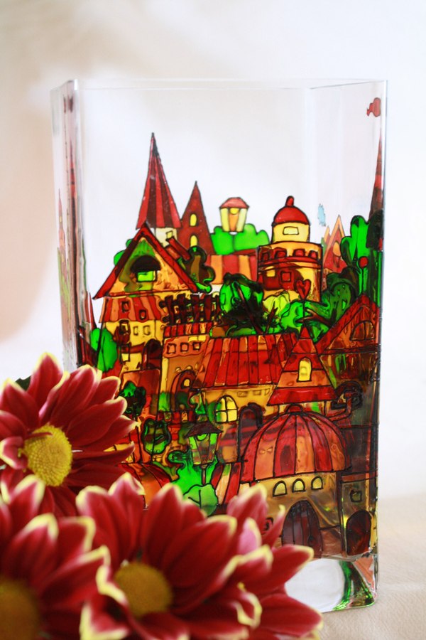 Town - My, Stained glass, Painting, Vase, Creation, My, Handmade, Longpost