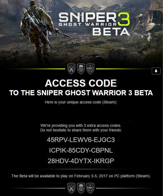 Sniper Ghost Warrior 3 (beta) - 3 more invites to the beta test. - Sniper Ghost Warrior, Beta Test, , Snipers