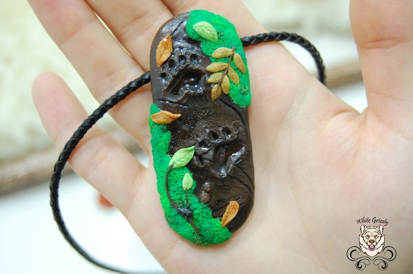Pendant made of polymer clay After the rain - My, Forest, Paws, Rain, Suspension, Polymer clay, Handmade, Leaves