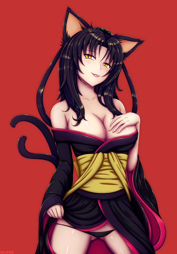 Anime Art - Anime art, Anime, High School DXD, , , Kimono, Pantsu, Cleavage, Neko