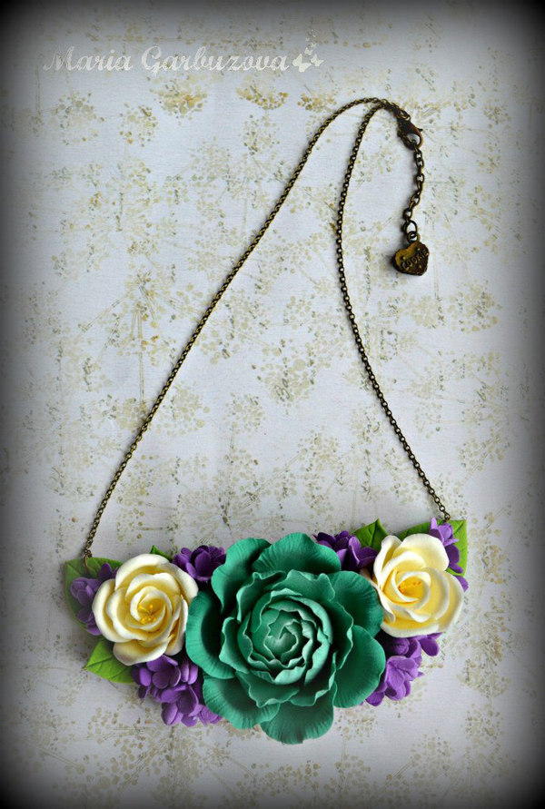 Floral necklace - My, Necklace, Polymer floristry, Polymer clay, Decoration, Accessories, Longpost