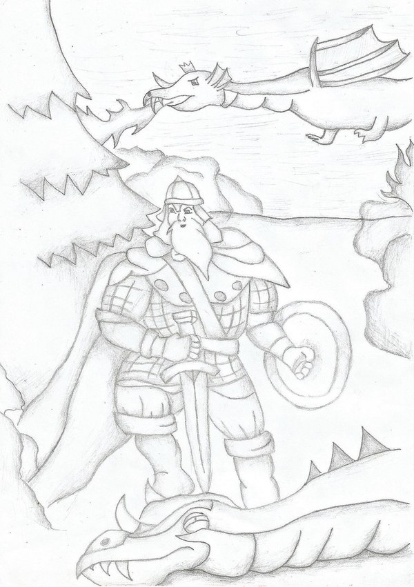 Russian hero:) - My, Drawing, Pencil, Bogatyr, The Dragon