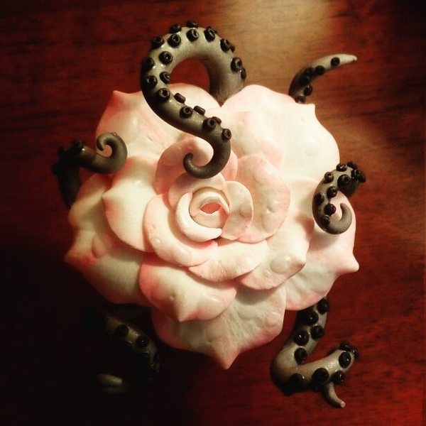 Pendant Flower in the arms of an octopus - My, Polymer clay, the Rose, Octopus, Decoration, Handmade, Handmade, Longpost