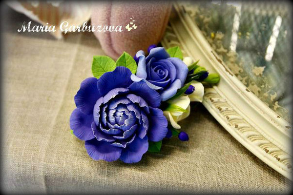 Hairpins with man-made flowers made of polymer clay - My, Polymer floristry, Barrette, Лепка, Eyewitness, Decoration, Longpost