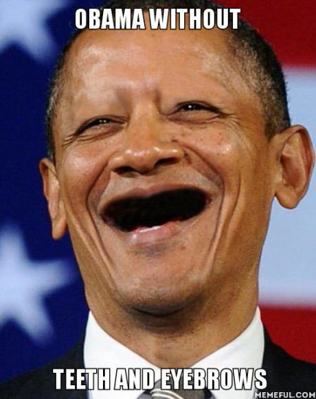 Obama without eyebrows and teeth - Barack Obama, USA, Suddenly