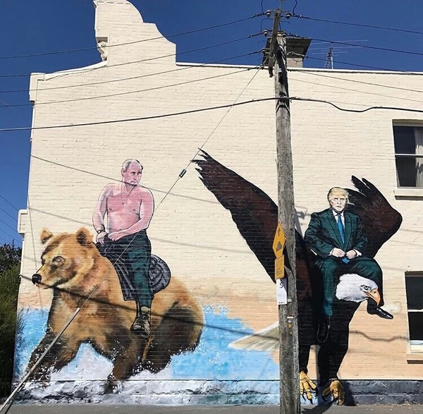 Street art - Graffiti, Vladimir Putin, Donald Trump, Russia, USA and Russia, USA, Street art