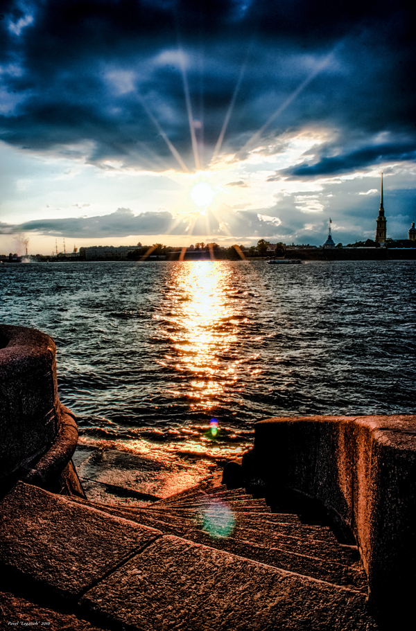 Evening Peter - My, Nikon, Saint Petersburg, Embankment, The sun, Evening, Wave