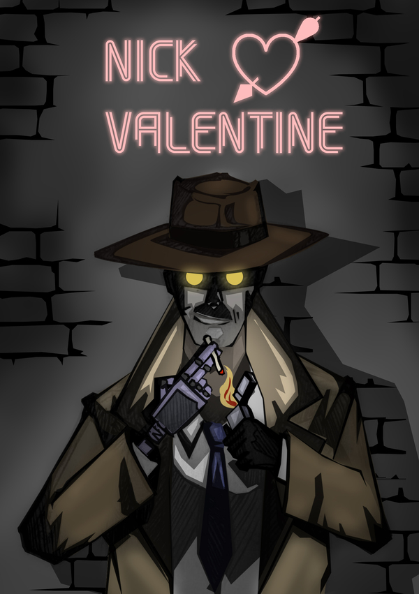 Nick Valentine - Рисунок, Фан-Арт, Fallout, Fallout 4, Ник Валентайн, Nick Valentine, Моё, Арт