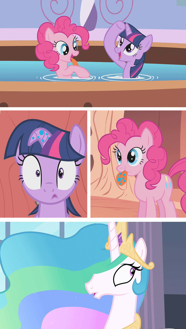 Come up with a text for the picture 14 - Princess celestia, Twilight sparkle, My little pony, Pinkie pie