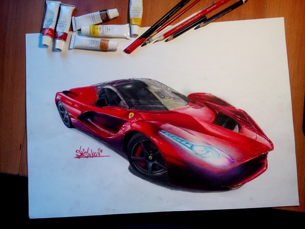 Drawing FerrariLaFerrari Format A3 - My, Painting, Ferrari, , Pencil, Paints, Creation