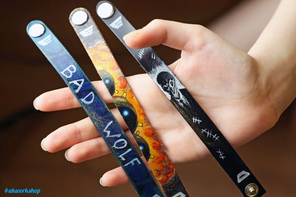 Doctor Who inspired leather bracelets - My, My, Leather, Handmade, , Acrylic, Video, Longpost