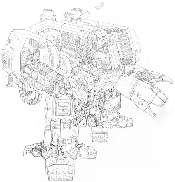 Dreadnought cutaway - Warhammer 40k, Dreadnought, Adeptus Astartes, Drawing