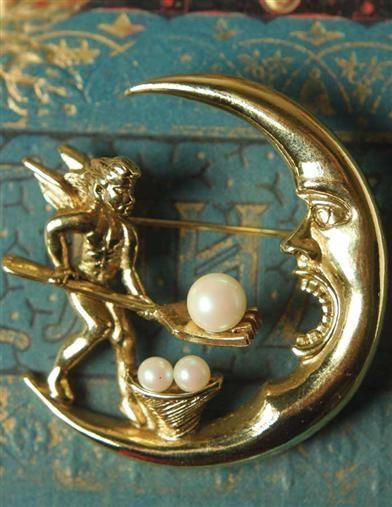 Just a brooch - Brooch, Month, moon, Decoration, Pearl, Angel, Fork