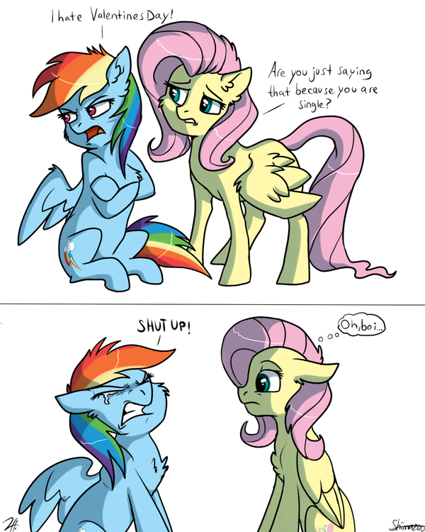 Valentine's day sucks. - My little pony, Rainbow dash, Fluttershy, Valentine's Day, Shimazun